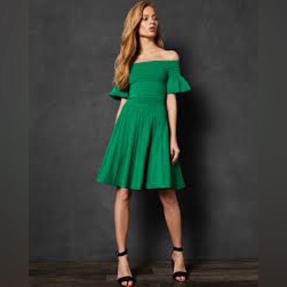 New Ted BAKER BARDOT DRESS,GREEN, SIZE:2,FRILL KNITTED SKATER,HOLIDAY DRESS - Picture 4 of 7